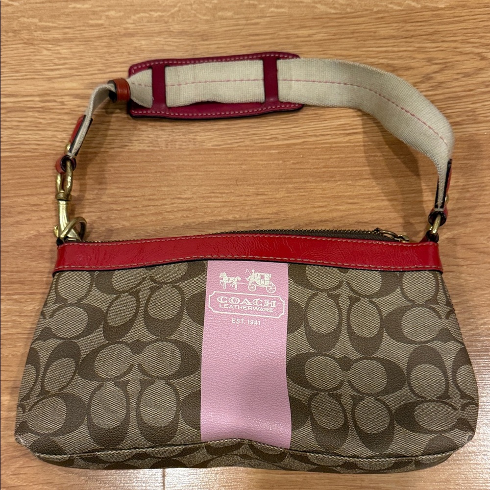 Coach Signature Brown and Pink Shoulder Bag